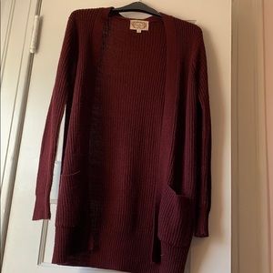 Long Burgundy Cardigan with Two Side Pockets